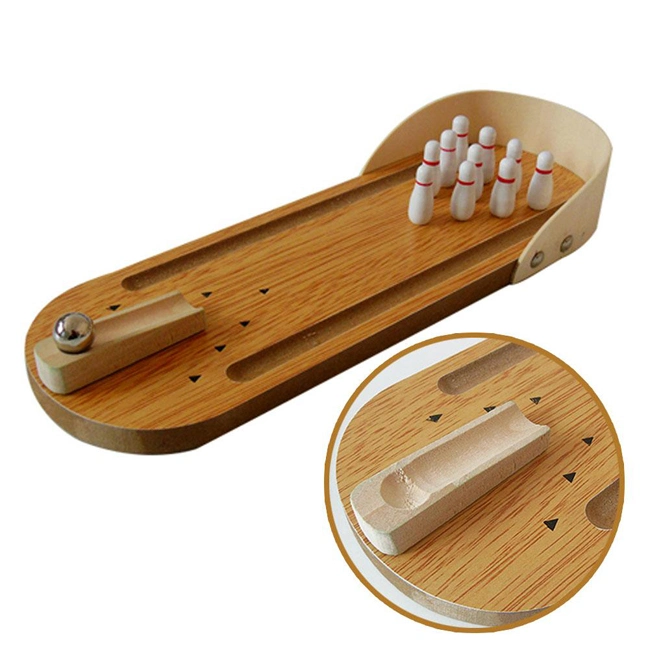 Mini Wooden Toys Desktop Bowling Game Indoor Interactive Table Toy Funny Kids and Adults Wooden Game