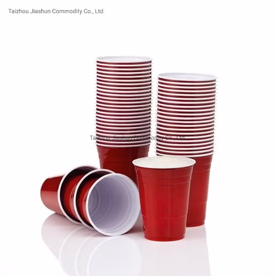 Bicchiere da birra da solo in plastica rossa riutilizzabile di alta qualità da 16 once di fabbrica per feste e giochi di Beer Pong